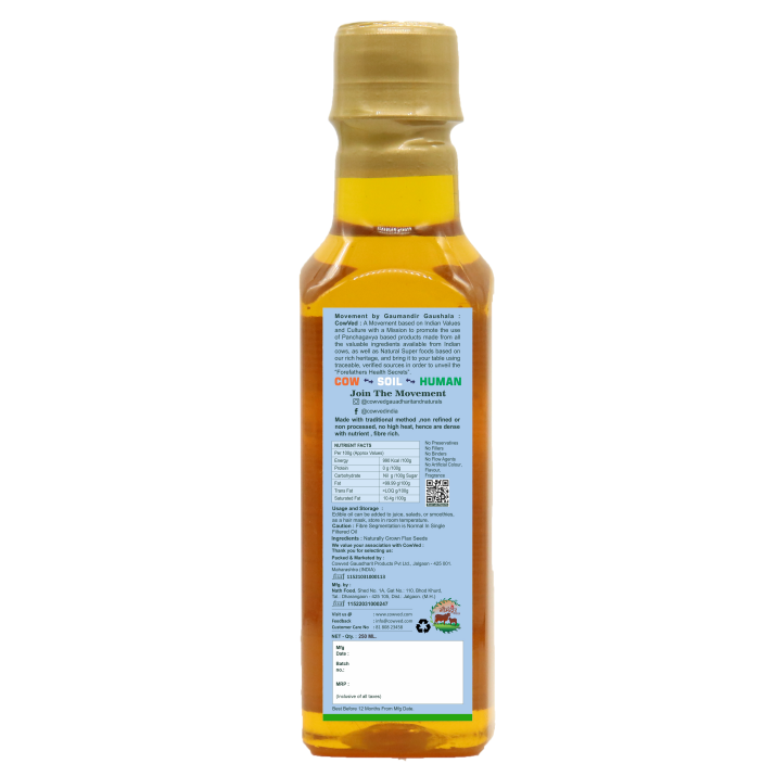 Flax Seed Oil (Jawas), Cold Pressed, Single Filtered, Unrefined - 250 Ml