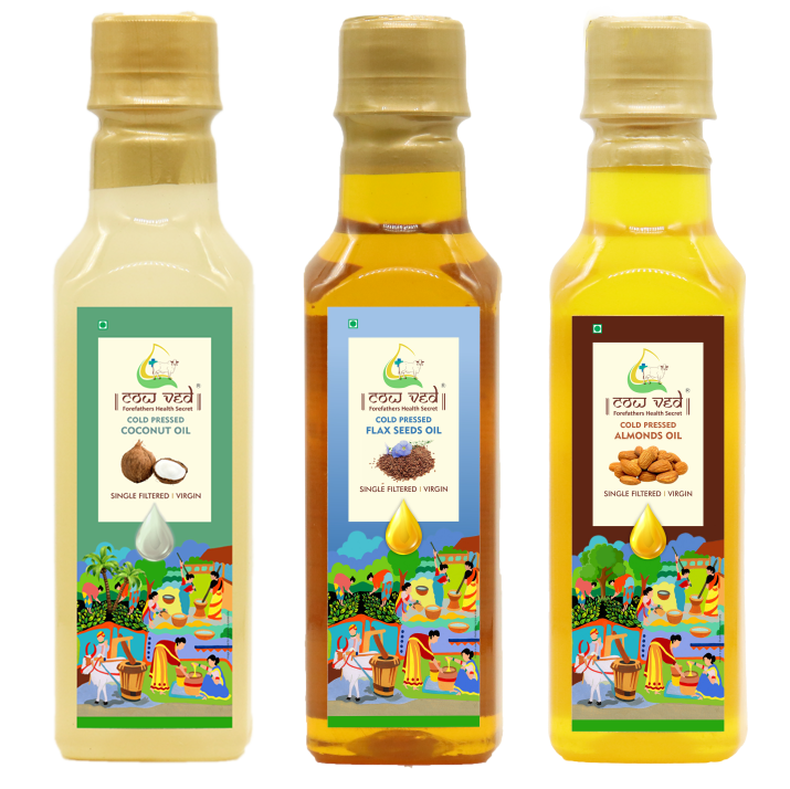 Personal Care Oil Combo Pack ( Coconut - 250ML,Flax Seed- 200ML, Almond - 250ML), Cold Pressed, Single Filtered, Unrefined